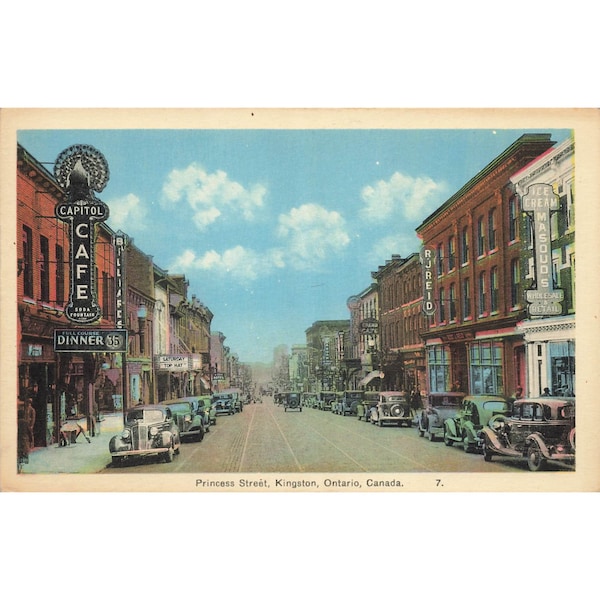 Postcard Princess Street, Kingston, Ontario, Canada 7 White Border Unposted 1917-1929