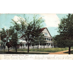 Pocztówka Governors Mansion, Lincoln, Nebr. Zabytkowa, podzielona na dwie części, opublikowana w 1907 r.