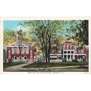 Cartolina Municipio e Hotel Rogers Lebanon N.H Vintage bordo bianco non spedito