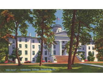 Cartolina "Old Dorm" Gettysburg College Gettysburg PA 66571 Lino vintage non pubblicato 1930-1950