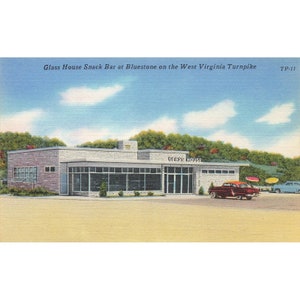 Postcard Glass House Snack Bar, Bluestone, West Virginia Turnpike Vintage Linen Unposted 1930-1950