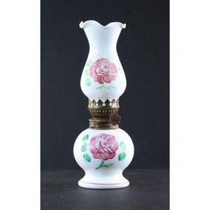 Oil Lamp Floral Miniature Porcelain Kerosene Lamp Hong Kong 1960s