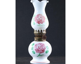 Oil Lamp Floral Miniature Porcelain Kerosene Lamp Hong Kong 1960s