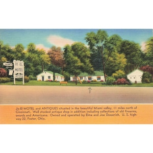 Pocztówka Jo-El Motel and Antiques, Miami Valley, Foster, Ohio Vintage Linen Niewysłane 1930-1950