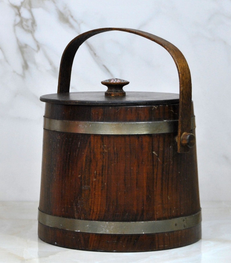 Collectible Jar Bucket Hand Painted Vintage Wooden Bucket Cookie Jar or Biscuit Jar Winterparkcollect Putney New York Basketville