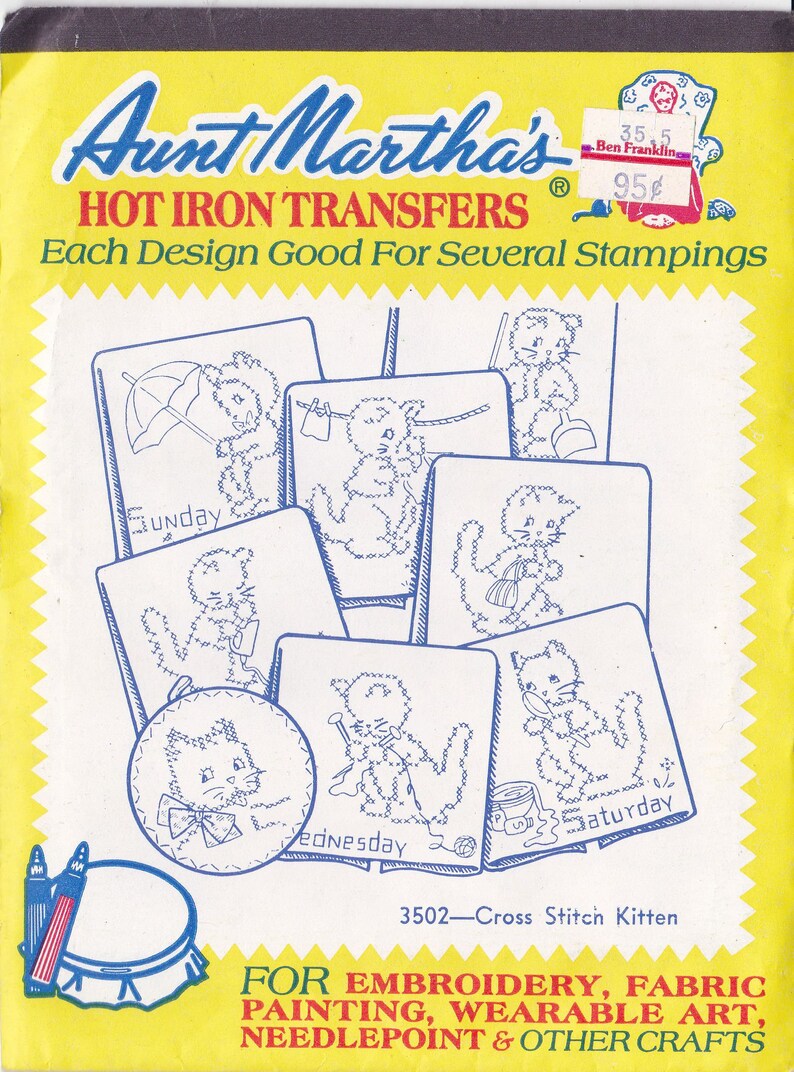 Aunt Martha's Hot Iron Transfers Cross Stitch Kitten Etsy
