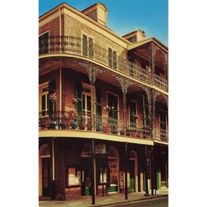 Balcões de renda delicada de cartão postal, Nova Orleans, LA. Cromado vintage não postado 1939-1970s