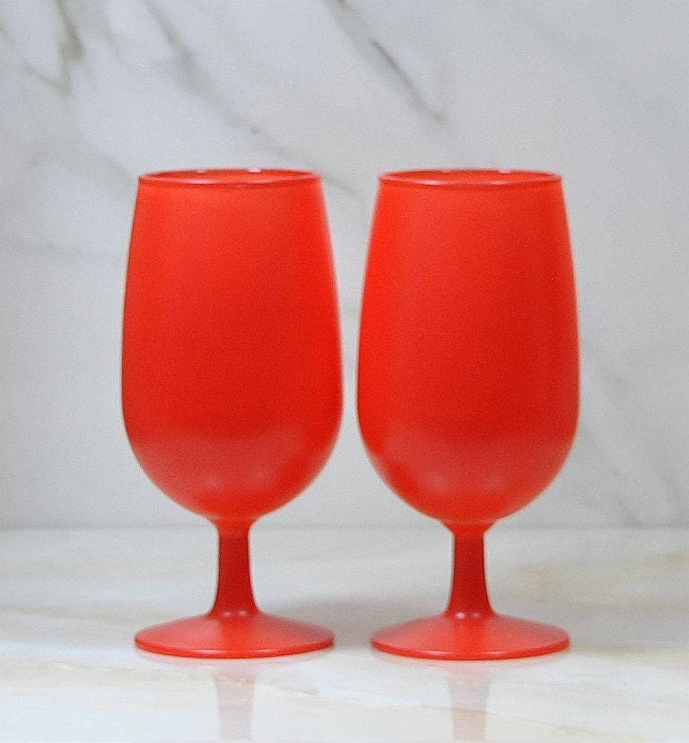 Vintage Orange Glass Stemmed Goblets Rainbow Glass Co, 1940's, Footed