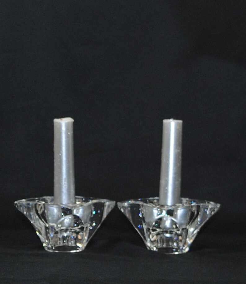 Vintage Clear Glass Candle Holders Heavy Glass Taper Holders Etsy