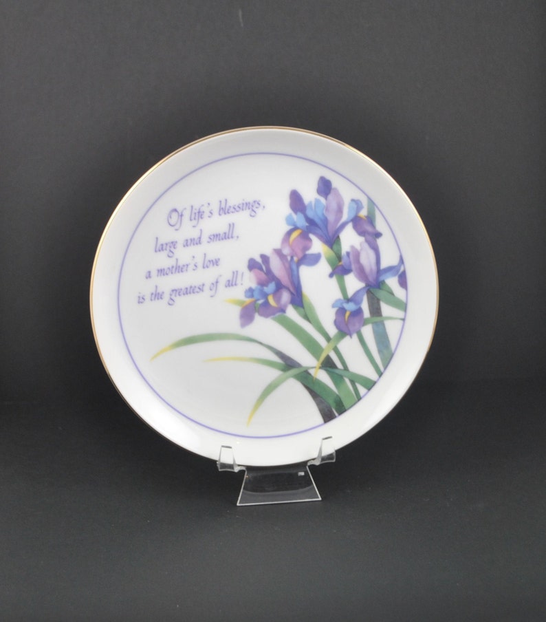 Purple Flower Mom Floral Plate Purple Iris 1986 American Greetings Lasting Memories Fine Porcelain Plate Mother Vintage Mother/'s Plate