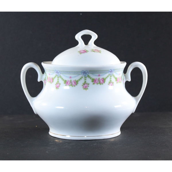 P.K. Silesia Porcelain Sugar Bowl Made in Germany 1950s Hand Painted
