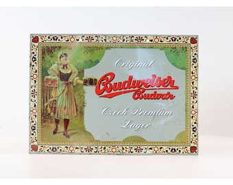 Cartolina in metallo Budweiser Budvar ceca 4x6, birra vintage
