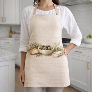 Delantal de lujo para anfitriona Olive, delantal de cocina para cenas de avena