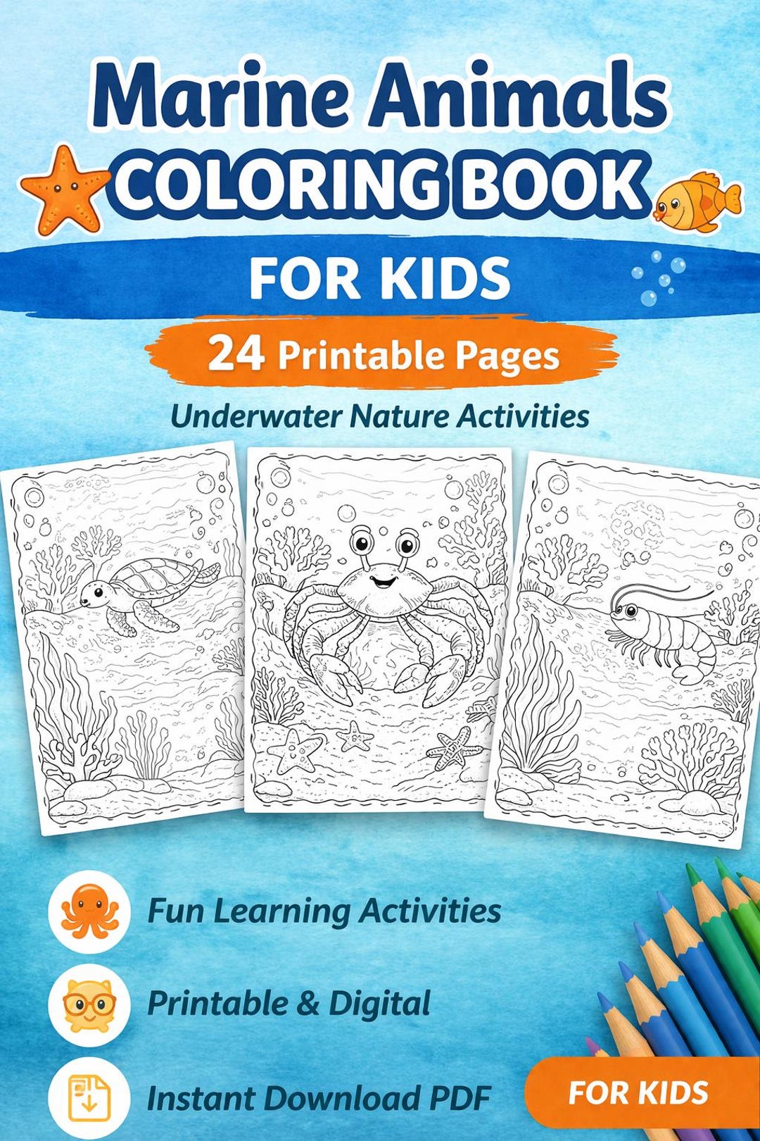 Marine Animals Coloring Page for Kids | Ocean Printable Coloring Sheet ...