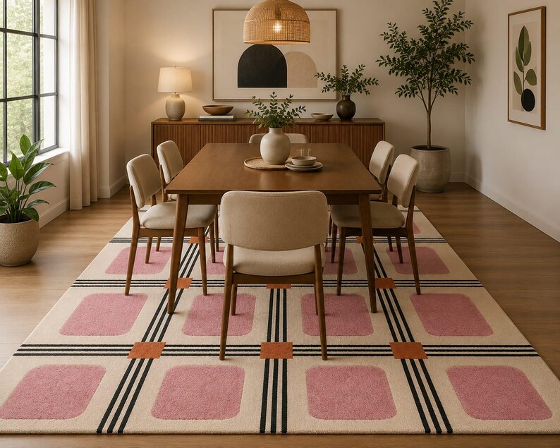 Rug Design Guide Hand Tufted Pink Cream Geometric Rug, Handmade Wool Area Carpet, Modern ...