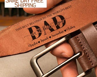 Personalized Leather Belt for Dad with Kids Names, Custom Engraved Leather Belt, Father’s Day Gift for Dad, Gift for Him, Handmade Belt