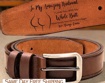 Personalized Leather Belt for Husband, Engraved Mens Belt, Custom Leather Gift for Him Anniversary Birthday Gift for Husband Funny Gift Idea