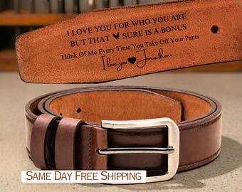 Personalized Mens Leather Belt for Boyfriend, Funny Custom Engraved Belt, Gift for Him, Funny Birthday Gift for Boyfriend Unique Gift Idea