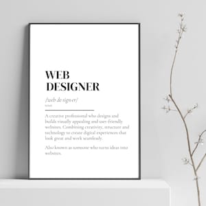 Impression définition web designer, cadeau tech, cadeau de bureau, impression dictionnaire, art mural imprimable