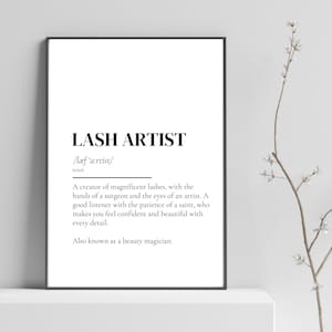 Present till fransartist, utskrift av definitionen av fransartist, utskrivbar skönhetspresent, present till ögonfransförlängning, salongspresent, minimalistisk väggkonst