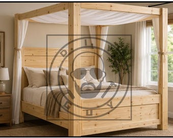 Cama de casal king size com dossel interligado, PDF, Download digital, Guia, Faça Você Mesmo, Plano, Guia visual