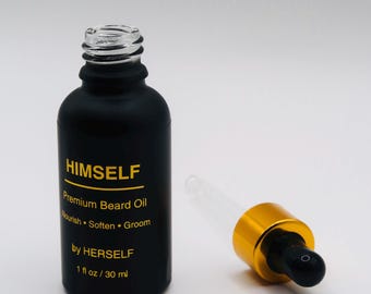 Aceite para barba premium HIMSELF: Nutre, suaviza, esencial para el cuidado de la barba.