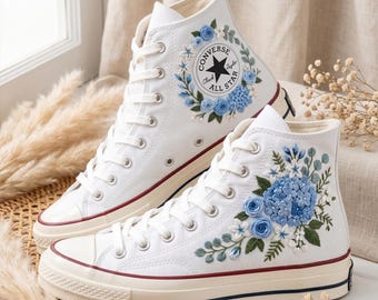 Bridal Wedding Custom Converse High Top, Embroidered Canvas Sneakers, Handmade Personalized All Star Shoes