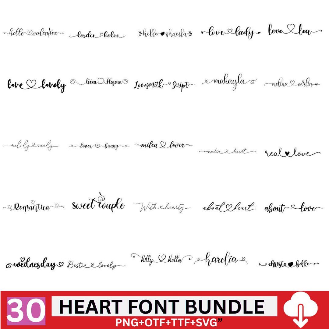 Heart, Wedding, and Cursive Font SVG Bundle for Cricut , Instant ...