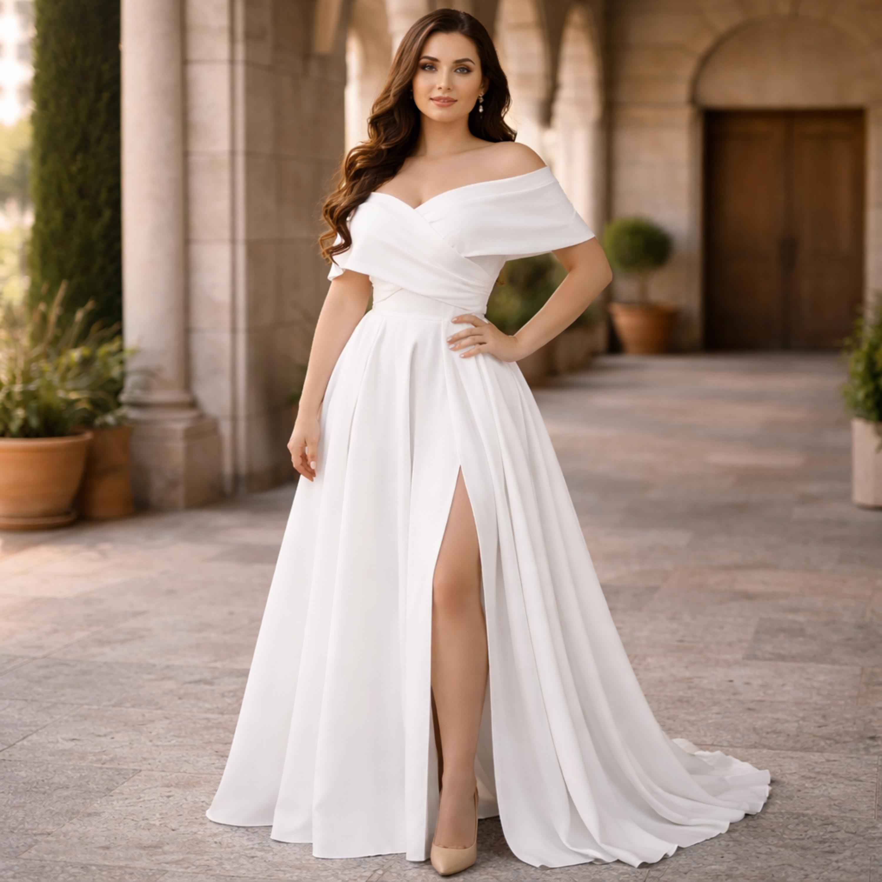 Satin Wedding Dress off Shoulder With Slit - Etsy