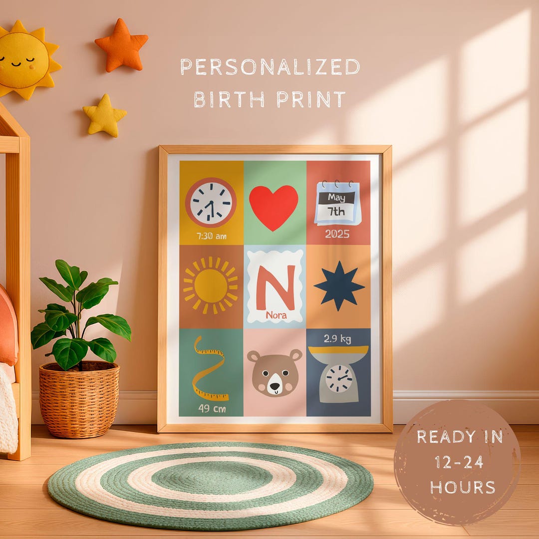 Personalized Birth Poster, Baby Name Wall Art, Nursery Decor, Custom ...