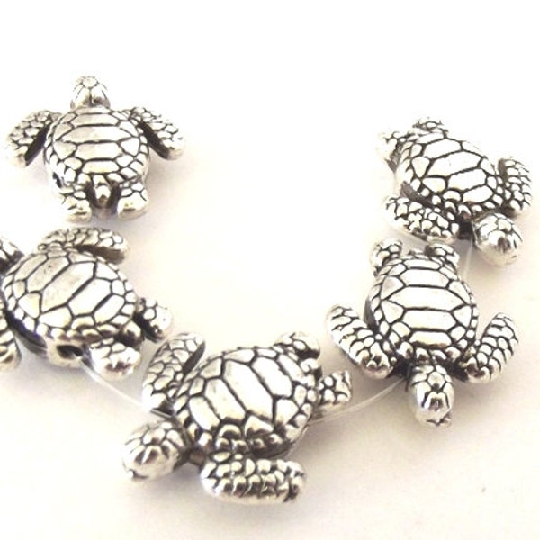 Bali Style Antique Silver Pewter Turtle Beads, 15x18mm - 5 turtle beads