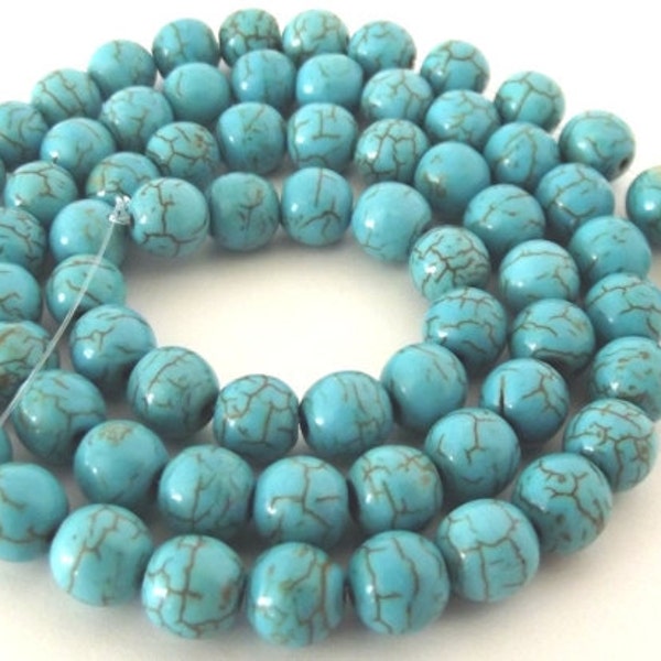 Turquoise Magnesite Beads, 6mm Round - 16" Strand