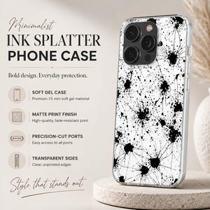 Funda para teléfono con estampado de salpicaduras de tinta, funda transparente para iPhone, funda abstracta en blanco y negro, carcasa minimalista, funda de gel suave mate para iPhone 16e