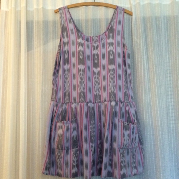 Vintage Guatemalan Ikat Soft Cotton Dress Medium Purple Multi