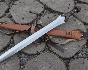 Xiphos Gladius Style Sword with Leather Scabbard | Forged High Carbon Leaf Steel Blade | Historical Collector's Short Sword