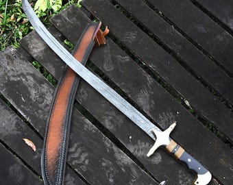 36” Handmade Ottoman Style Scimitar Sword | Damascus Steel Decorative Sword | Islamic Art Display Piece | Historical Replica Gift