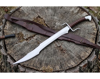 26 Inch Hand Forged 5160 Steel Sword, Rail Tail Blade, Buffalo Horn Handle, Leather Scabbard, Handmade Collectible Decor, Gift for Him