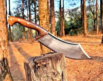 Hand Forged Carbon Steel Kitchen Cleaver | Handmade Butcher Knife with Rosewood Handle | Rustic Cooking Knife Gift
