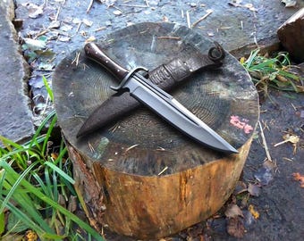 Custom Handmade Bowie Knife, Carbon Steel Utility Tool, Rosewood Handle, Leather Sheath