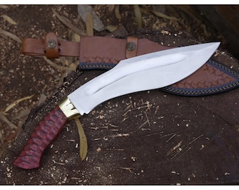 Handmade 15” Carbon Steel Outdoor Knife with Leather Sheath, Engraved Pakka Wood Handle, Custom Bowie Style Utility Knife, Gift for Him