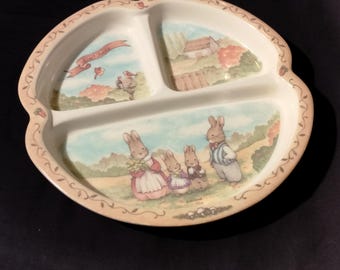 Vintage Pecoware Bunny Rabbit Divided Kids Plate | Sweet Family Melamine Toddler Dish Cottagecore