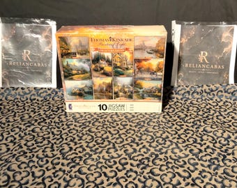 Thomas Kinkade 10 Jigsaw Puzzles Box Set • Collector's Edition Painter of Light Ceaco • Multi-Pack Cozy Cottage & Landscape Puzzles • Family