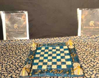 Immerse yourself in the ancient world with this stunning, highly detailed vintage Mesoamerican-themed chess set!