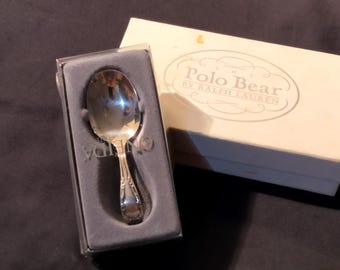 Vintage Ralph Lauren Polo Bear Baby Spoon by Oneida, Silver-Plated Feeding Spoon with Original Box, Rare Collectible