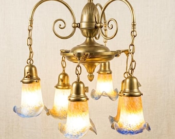Vintage colonial lamp, 1930s, Vianne brand shades, made in France, Union base, 1930s, early 20th century, blown glass shades
