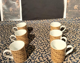Vintage Enesco Mug Set of 6 • Retro Graphic Typography Spellout Ceramic Coffee Cups • Mid Century Kitchen Coffee Bar Decor • Gift for Collec