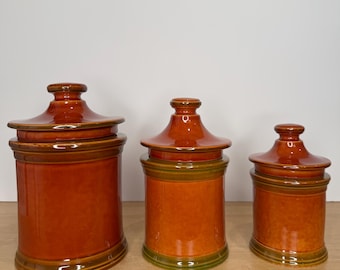 Vintage Italian Ceramic Canister Set (3) | Amber Glaze | Cottagecore Kitchen