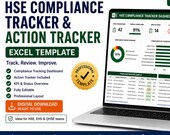HSE Compliance Tracker Excel Template | EHS Dashboard, Safety Audit Log & Action Plan Tool