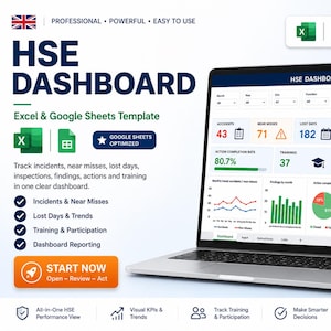 HSE-instrumentpanel Excel-mall EHS-säkerhets-KPI-spårare, incidenter och tillbudsrapporter, hälso- och säkerhetsinstrumentpanel