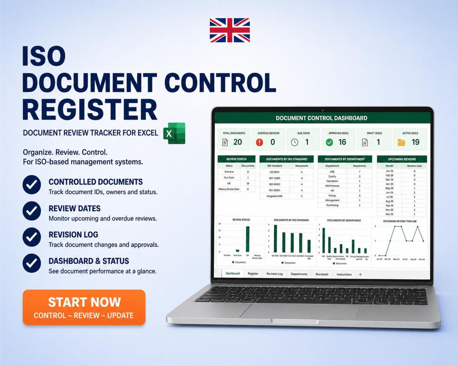 ISO Document Control Register Excel Template Document Review Tracker ...